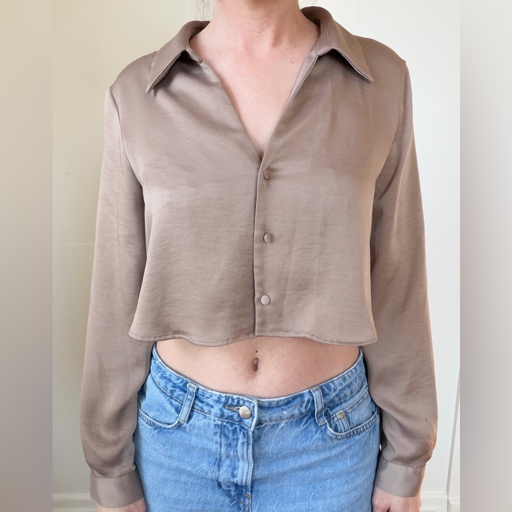 Zara Women's Mushroom Button-Up Crop Top